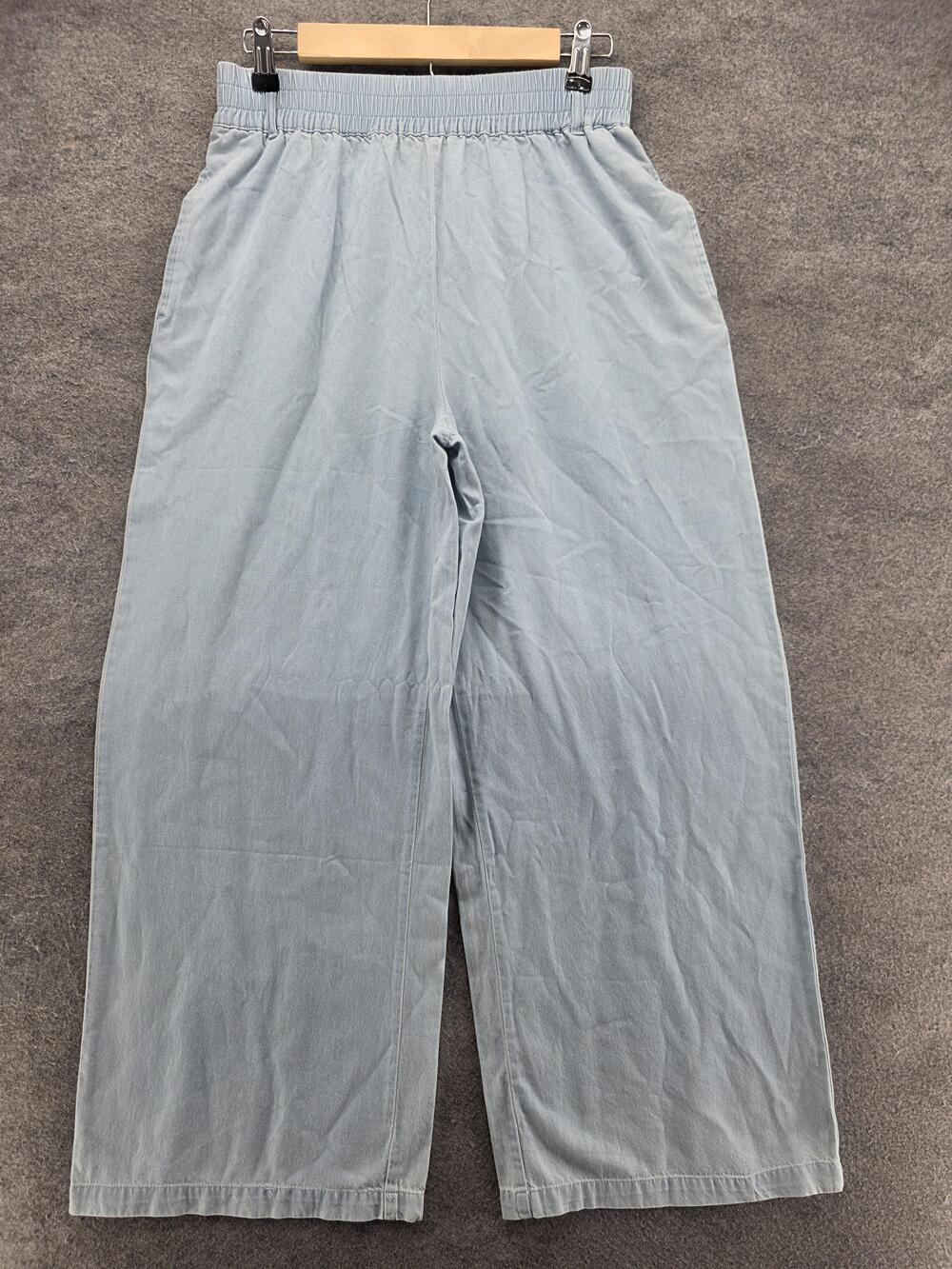 FOREVER 21 Pants Womens M Blue Chino Denim Pull On Elastic Waist Pockets 27.5 In